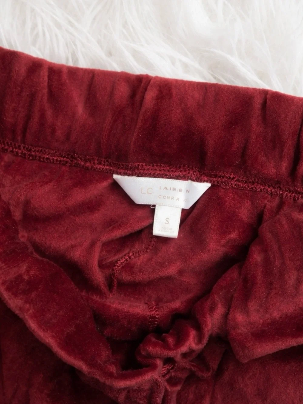 LC Lauren Conrad Burgundy Velvet Joggers Size Small Velour Lounge Pants Cozy